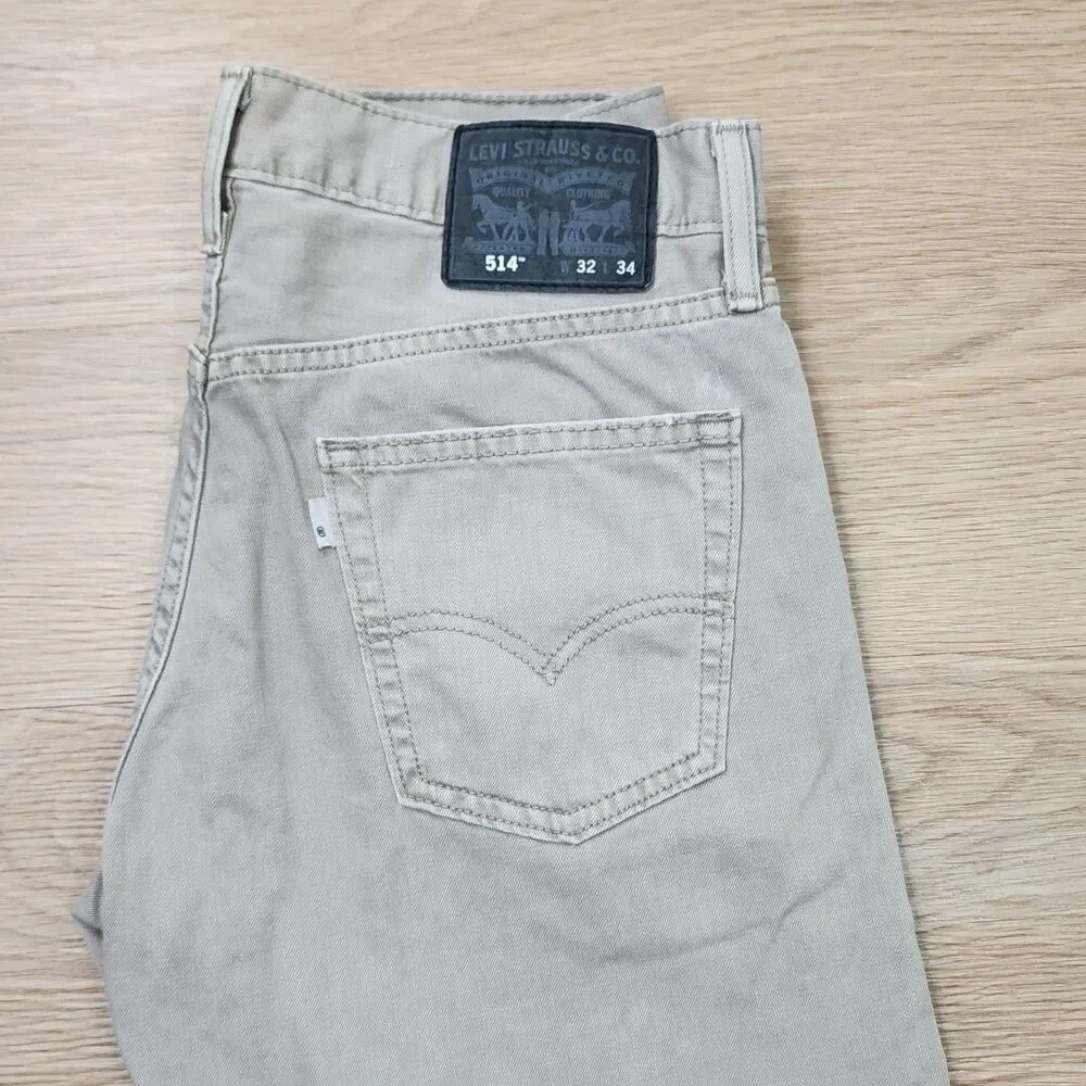Levi’s Men's 514 Slim Straight Beige Jeans 32x34 Khaki Pants Canvas White Tab